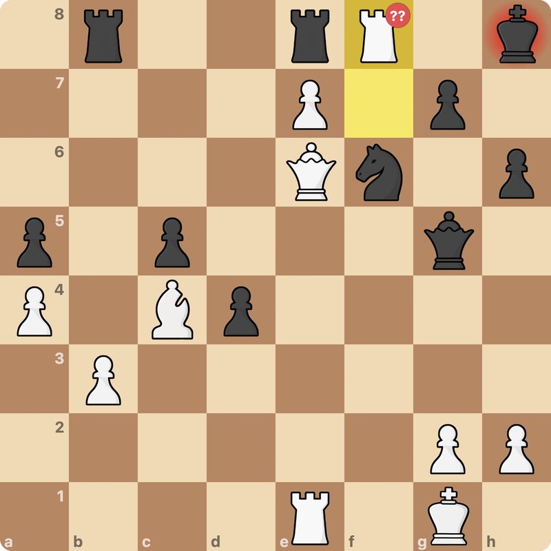 Position after 34. Rf8+ in Jorden van Foreest versus Magnus Carlsen; Black to move